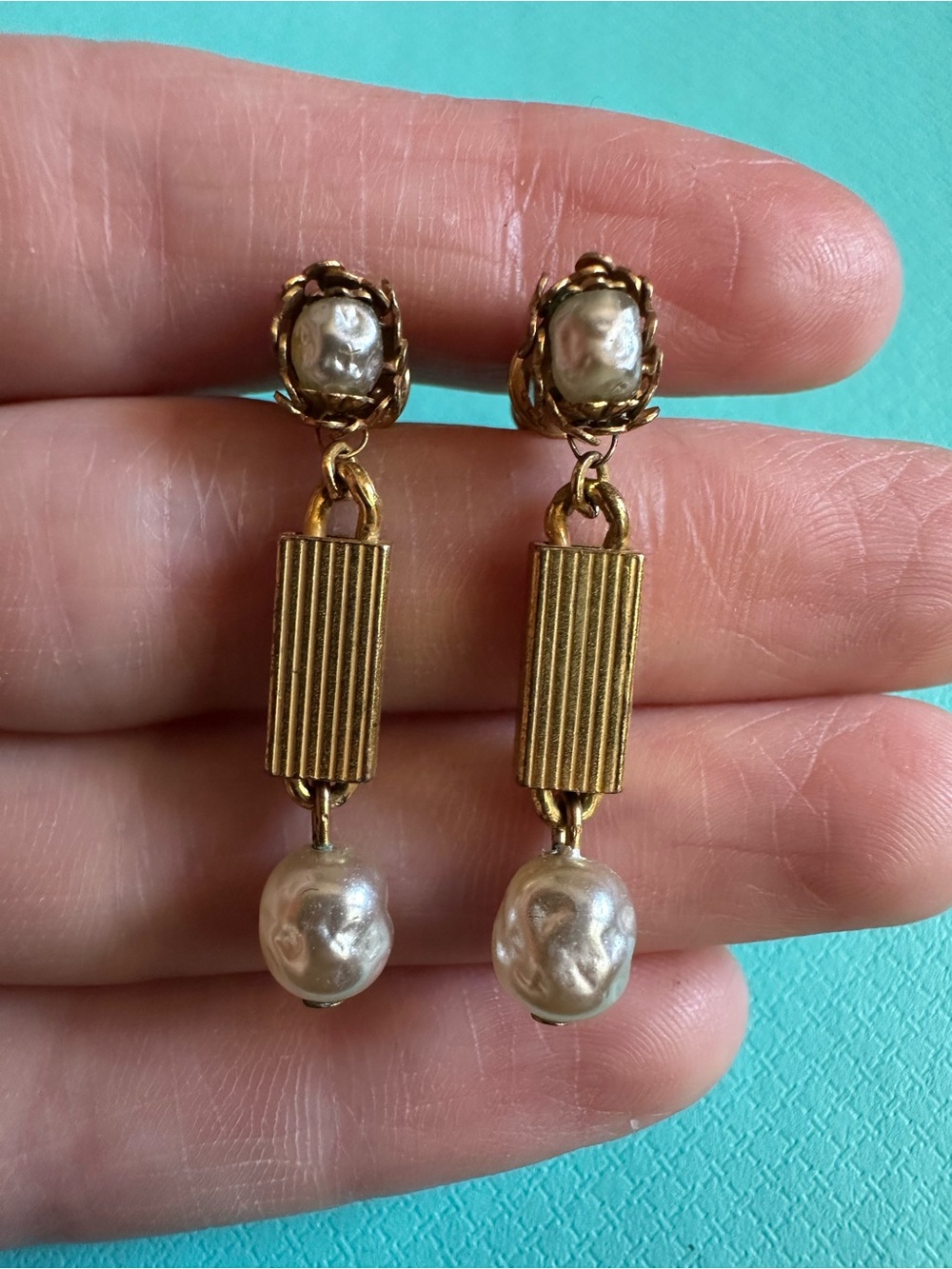 Vintage Miriam Haskell Baroque Pearl Dangle Earrings